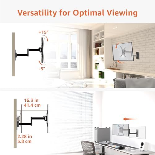 Amazon Basics Full Motion Articulating TV Wall Mount with Tilt Swivel, Extends 16 inches, VESA 200x200, for 12" to 40" TVs, 40 lbs, Black