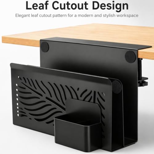 AVLA Desk Side Storage Organizer, 2 Tier No Drill Under Desk Laptop Holder, Steel Clamp On Desk Shelf With Magnetic Pen Box, Hanging Mount File Holder for Office, Fits Flat Table Edge 0.4" to 2"