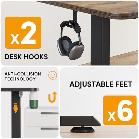 Cubiker L Shaped Standing Desk - 63 x 55 Inch Electric Adjustable Height Corner Standing Desk, Ergonomic Sit Stand Up Table, Splice Board for Home Office, Rustic Brown