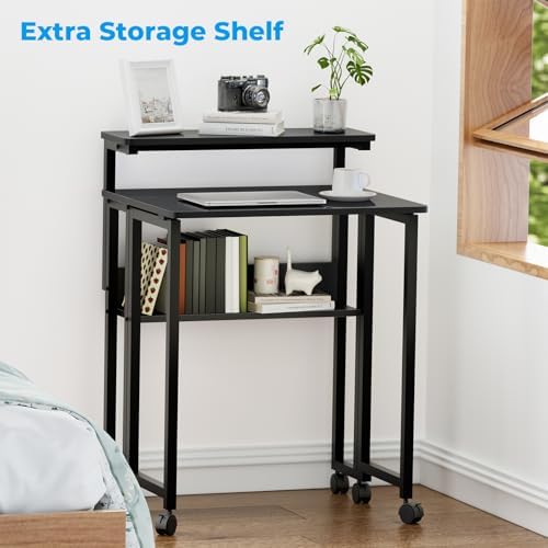 GreenForest Folding Desk with Adjustable Monitor Stand, 24.8 in Small Desk