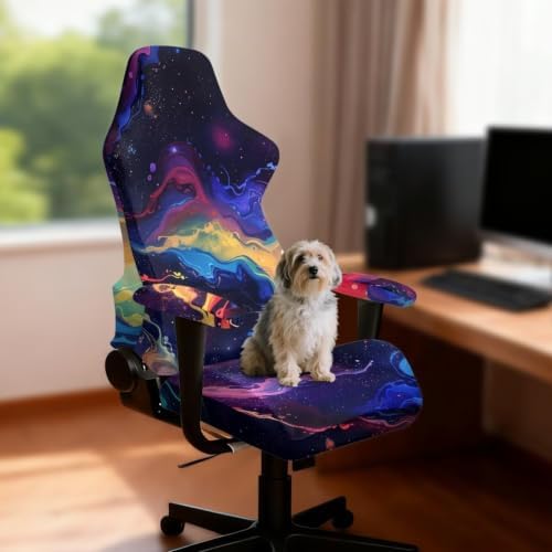 Gaming Chair Seat Cover Galaxy Purple Office Seat Covers with Armrest Cover Reclining Desk Chair Protector Cover Decor for Home Gameroom