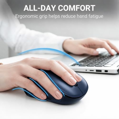 WisFox 2.4GHz Wireless Mouse for Laptop, Ergonomic 6-Button, Matt Gray