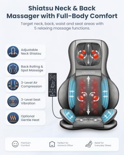 COMFIER Shiatsu Neck and Back Massager with Heat, Adjustable Neck Nodes