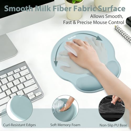Sushret Mouse Pad and Keyboard Wrist Rest, 3-in-1 Gel Memory Foam Ergonomic Mouse Pad with Wrist Rest Set, Gaming Mousepad Arm Cushion Support for Computer Office Desk Accessories Cute, Seafoam Blue