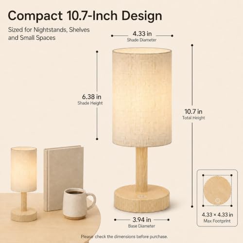 Small Rechargeable Cordless Table Lamp, Nightstand to Desk, Light Oak