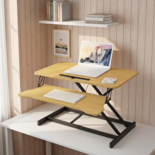 32" Standing Desk Converter, Height Adjustable Sit to Stand Riser with Wide Keyboard Tray, Dual Monitor and Laptop Workstation for Home Office