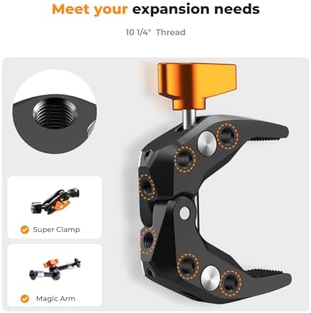 K&F CONCEPT Camera Mount Clamp, Super Crab Clamp with 1/4" Thread Holes