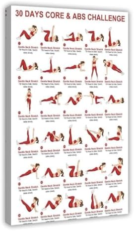 30 Day Core And Abs Challenge Ab Workout Exercise Chart Core Strength Fitness Room Canvas Poster Wall Art for Living Room Bedroom Decor Frame 24x36inch