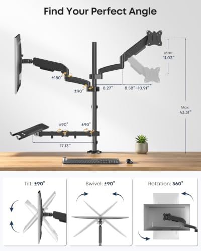 Dual Monitor and Laptop Desk Mount fits 17-32 Inch with Gas Spring