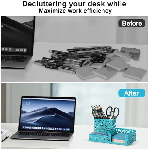 EasyPAG Desk Organizer with 3 Compartment for Pencil Sticky Note Holder and Office Accessories,Dark Teal