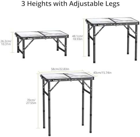 Anbte Folding Camping Table with Storage Net, 3 Adjustable Height Max 28"