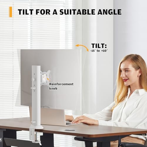 Hemudu Single Desk Monitor Arm Mount Stand Fit for 13 inch to 32 inch Flat Curved Computer Screen with Swivel, Height Adjustable, Rotation,Holds up to 77lbs, White