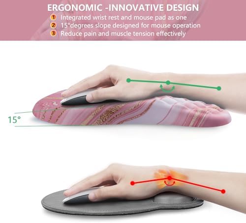 Ergonomic Mouse Pad Wrist Rest, 15° Memory Foam, Non-Slip PU Base