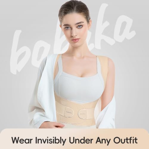 babaka Posture Corrector for Women, Invisible Lightweight Adjustable Back Brace for Upper and Lower Back Pain Relief, Hunchback, Hump, Scoliosis, Thoracic, Spine Corrector Under Clothes (Beige, Small, Waist: 25''-30'')