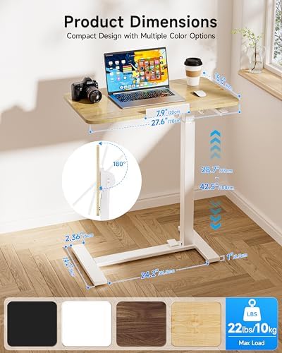 BIZUM Mobile Standing Desk Laptop Desk Pneumatic with Wheels 180° Tilt Top Hospital Bed Table Portable Rolling Cart Foldable Bedside Table for Hospital&Home Use, Maple