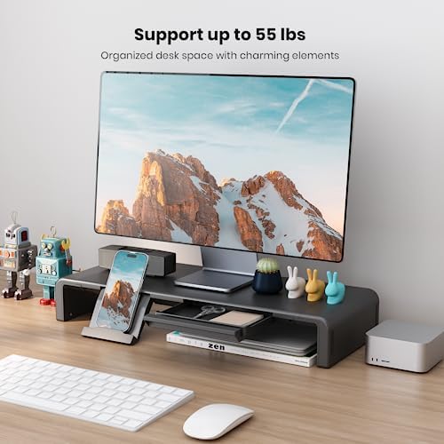 Klearlook Computer Monitor Stand for Desk, Adjustable Foldable Monitor Riser with Storage Drawer & Tablet Phone Holder for Office, Home, Laptop, Desktop (Black 2 Pack)
