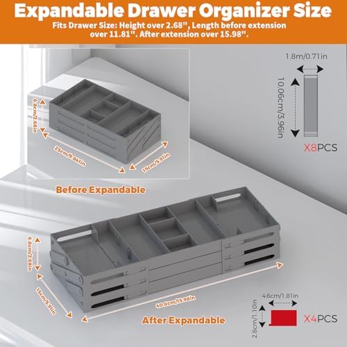 3 Tier Drawer Organizer Versatile Expandable Junk Drawer Organizer Grey