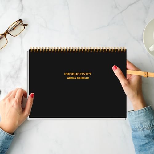 Weekly Productivity Planner - 8" x 11" Dashboard Desk Pad/Planner, Habit Tracker, Spiral Undated Weekly Planner for Office/School/Home, 54 Weeks, Black