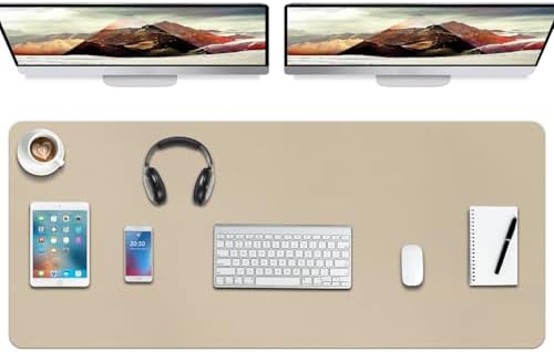 Boutilon Leather Desk Pad Protector,Non-Slip Mouse Pad,Laptop Desk Pad,Office Mouse Mat,Waterproof Leather Desk Blotter,Desk Writing Pad for Office and Home (XXXL-Beige,47"x 24")