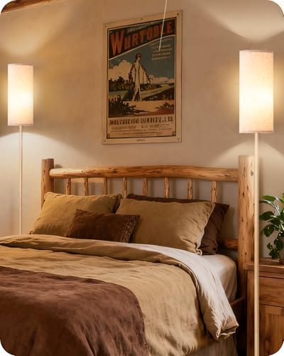 2 Pack Wooden Textured Pole Lamps, Dimmable Floor Lamp for Living Room with Remote and Foot Switch, 64.4” Standing Tall Lamp, Corner Light for Bedroom, Bulb Included, 3000K-6500K, XE06LDP205W1