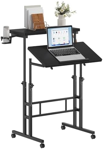 DUMOS Rolling Standing Desk, Walking Pad Desk, Split Top Computer Cart