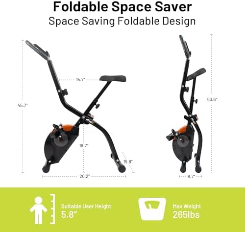 ATIVAFIT 5-in-1 Foldable Exercise Bike for Home, Upright & Recumbent Indoor Bike with 16-Level Magnetic Resistance, Resistance Bands, Quiet Cardio, Adjustable Seat