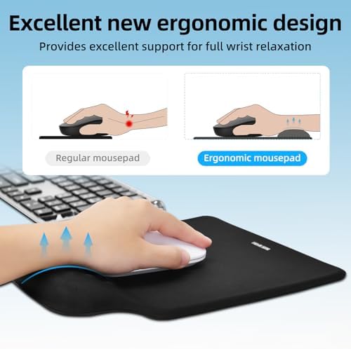TIDALSOIL Ergonomic Mouse Pad with Memory Foam Wrist Support, Non-Slip Base