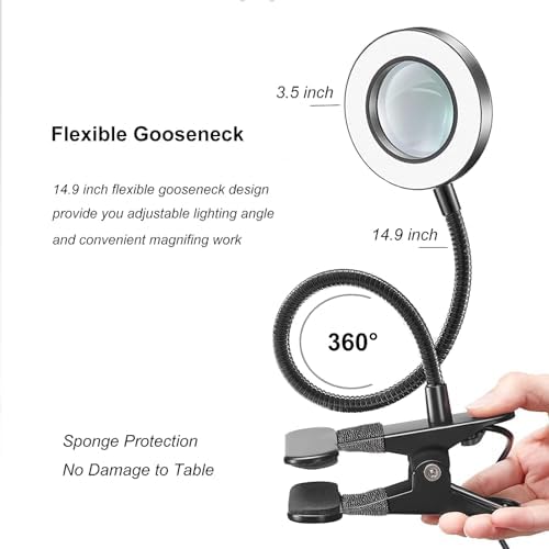 Magnifying Glasses with Light, 10x Clip on Desk Lamp with Magnifier
