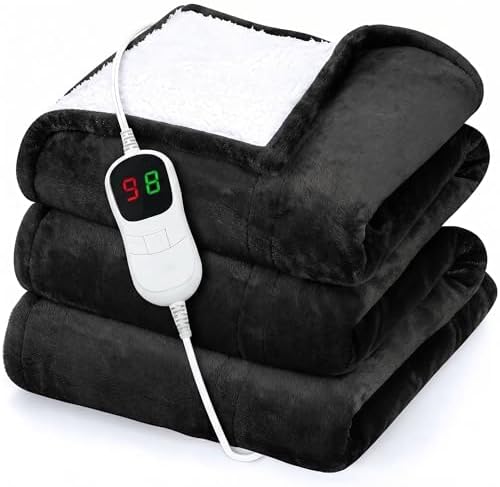 Heated Blanket Electric Throw 50"x60" – Safe Electric Heating Blanket with Auto Shut-Off & Overheat Protection, 10 Heat Settings, Washable Heated Throw for Couch, Bed, Office & Dorm, Charcoal Black