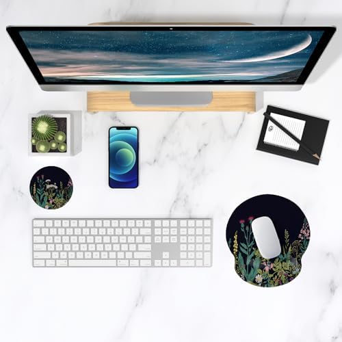 ITNRSIIET Ergonomic Mouse Pad with Wrist Support Wrist Rest Smooth Surface Non-Slip Rubber Base Comfortable Office Supplies Pain Relief, 9.8 x 9.1 inches, Wild Flower