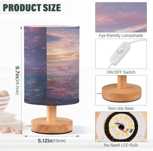 ALAZA Mermaid Seashell Cloud Decor Bedside Table Lamp with USB Port for Bedroom Nightstand Office Desk LED Bulb Included
