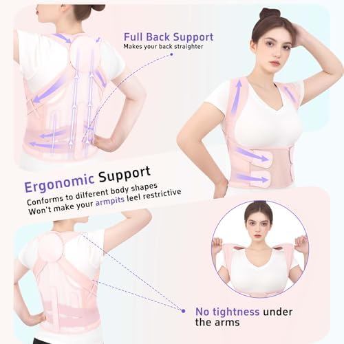 Back Brace Posture Corrector for Women and Men Upgraded Dynamic Traction Correction System Adjustable Shoulder Support Straightener Helps Reduce Upper Lower Back Pain Suitable for Hump Scoliosis Pink XX-Large