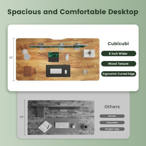 CubiCubi 48x30 Large Electric Standing Desk, 30" Deep Desktop, Light Rustic