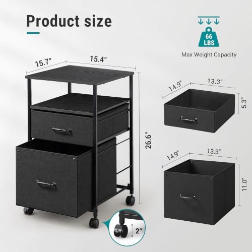DEVAISE 2 Drawer Mobile File Cabinet, Fabric Vertical Filing Cabinet