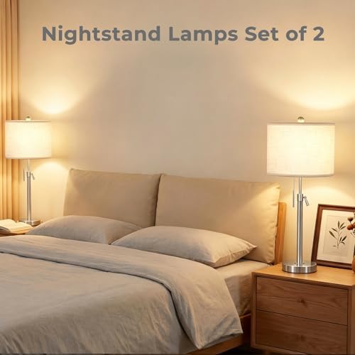 Qingmiao Table Lamps Set of 2, 22" to 30" Adjustable Nightstand Lamps for Bedroom, Dimmable End Table Lamps for Living Room Console Entry Farmhouse Home Decor, New House Warming Gifts
