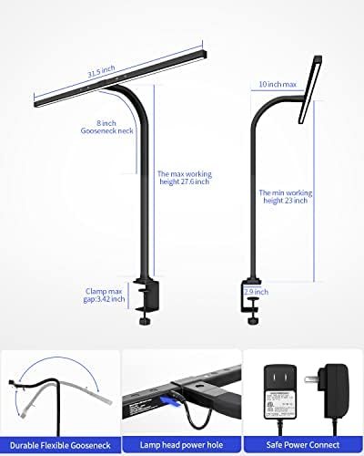 Desk Lamps for Home Office, 24W Extra Bright Office Desk Lighting, 31.5" Wide Modern Black Desk Lights with Auto Dimming Memory Function, Stepless Dimming Task lamp for Workbench Monitor