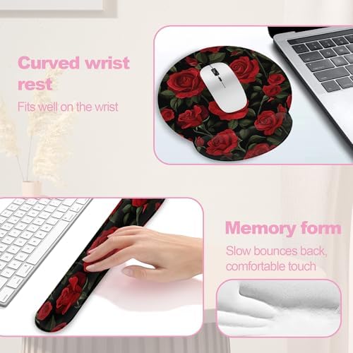 Vintage Red Rose Ergonomic Wrist Support Keyboard Mouse Wrist Rest Set, Computer Office Comfortable Wrist Rest for Mouse Easy Typing