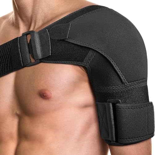 Adjustable Shoulder Brace for Men - Both Left and Right Arm - Pain Relief for Torn Rotator Cuff, Compression Support Sleeve for Dislocation, Bursitis, Tendonitis (Black, X-Large)