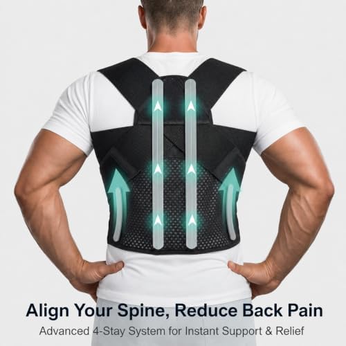Full Back Posture Corrector for Men – Pull-Back System Posture Brace – Wide Soft Straps, Breathable Mesh, Adjustable Support for Slouching, Rounded Shoulders & Upper Spine Pain Relief