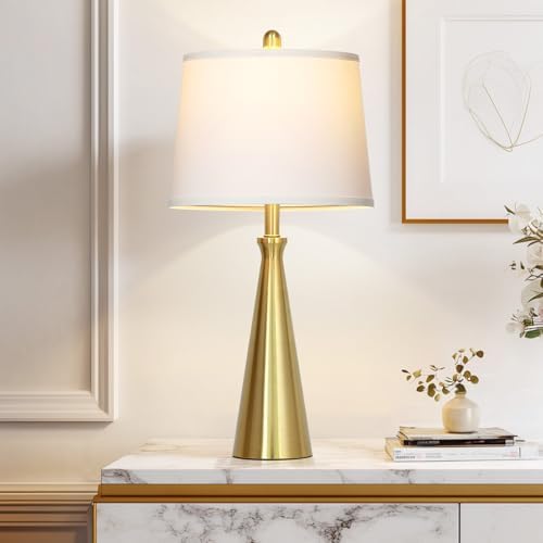 Rinweey 28" Modern Gold Touch Table Lamp for Living Room,Gold Bedside Lamps with USB A+C Ports - Gold Metal Table Lamp Set for Nightstand, End Table - 1 LED Bulb Included