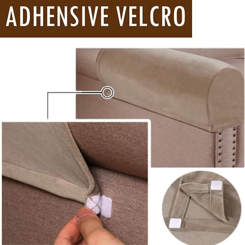 2 Pack Velvet Stretch Armrest Covers - Non Slip Sofa Chair Covers, Soft Elastic Arm Protectors for Living Room Couch, Office Chair, Recliner (Taupe)
