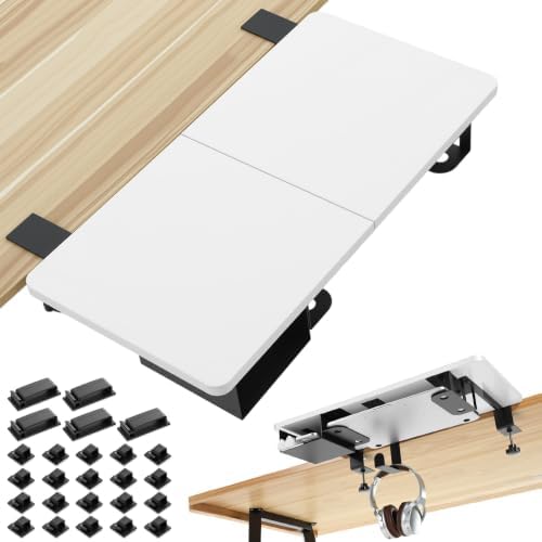 Novabright 24" x 12" Desk Extender Tray with Side Storage Rack Heavy Duty Desk Extender Under Desks Laptop Mount Keyboard Extenders for Desks with a Concealed Storage Area for Cable & Earphone (White)