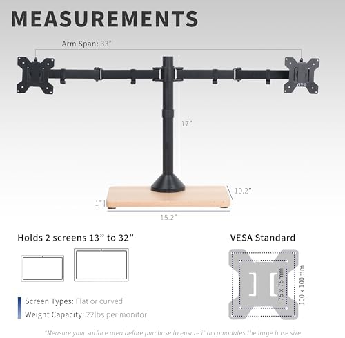 VIVO Dual Monitor Desk Stand for 13 to 32 inch Screens, STAND-V002FD-B