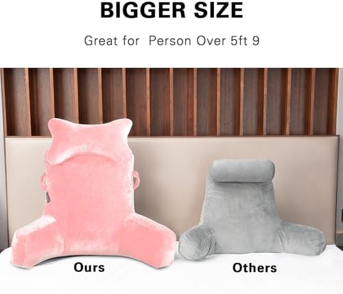 Reading Pillow-Extra Large 31" Bed Rest Pillow with Detachable Neck Roll & Arms for Sitting in Bed or Couch-Backrest Reading Pillow Adult Back Pillows for Reading/Watching TV/Gaming/Relaxing-Pink
