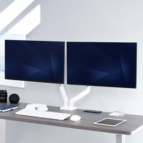VIVO Aluminum Articulating Dual Monitor Arm for 13 to 30 inch Screens, Desk Mount Tension Spring Monitor Stand for 2 Screens, White, STAND-V102OW