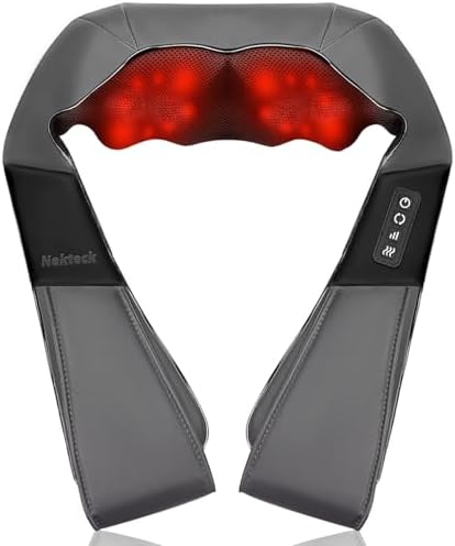 Nekteck Shiatsu Neck Massager with Heat for Pain Relief, Gray, NOT Cordless