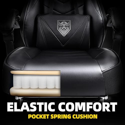 Vonesse Gaming Chair, High Back Office Chair with Footrest and Massage, Gaming Chairs for Adults with Pocket Spring Cushion, Big and Tall Reclining Computer Chair with Lumbar Support (Classic Black)