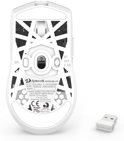 Redragon M725 Honeycomb Shell Gaming Mouse Wireless Lightweight 49g -White
