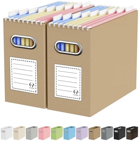 Oterri Portable Collapsible Cardboard File Box with Handle for Letter-Size