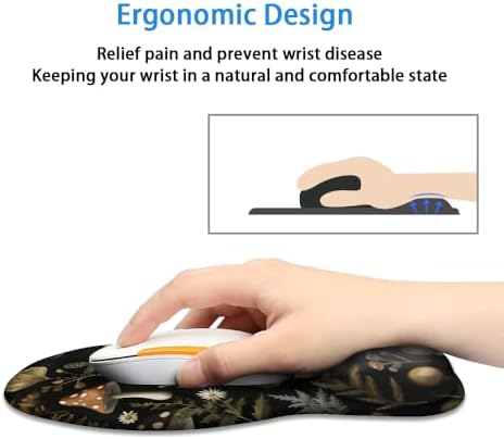 Ergonomic Mouse Pad with Wrist Rest,Comfortable Computer Gel Mouse Pad Wrist Support for Laptop,Pain Relief Mousepad with Non-Slip PU Base Mushroom